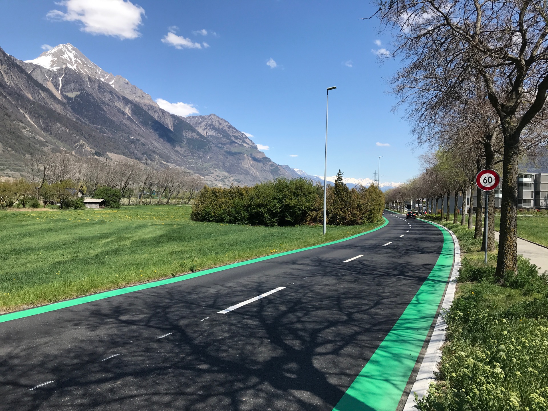 Idée folle à l'avenue des Grandes Maresches: réduire vraiment la largeur de la route et aménager une piste cyclable pour tous ceux qui habitent le quartier.